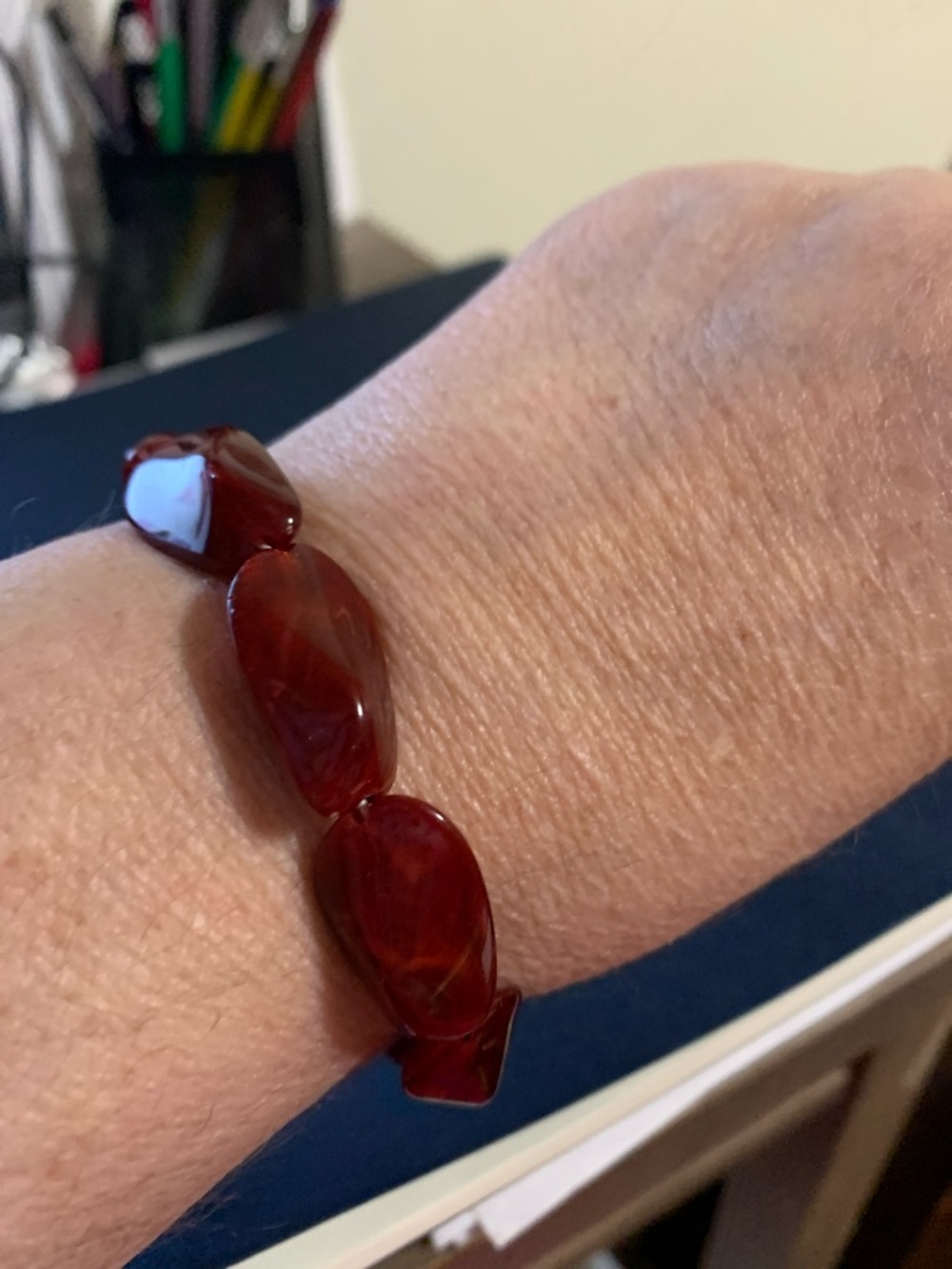 Deep Red Bead Stretch Bracelet
